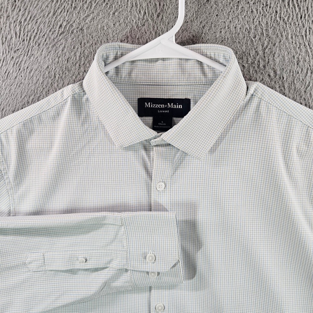 Mizzen + Main Leeward Classic Fit Shirt Mens Large Blue Green Check Performance